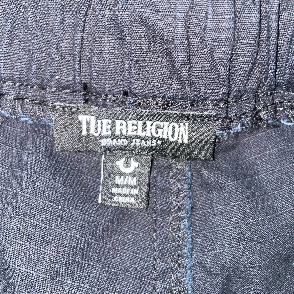 True Religion Mens Cargo Jogger Pants Medium Black Cotton Ripstop Graphic Logo